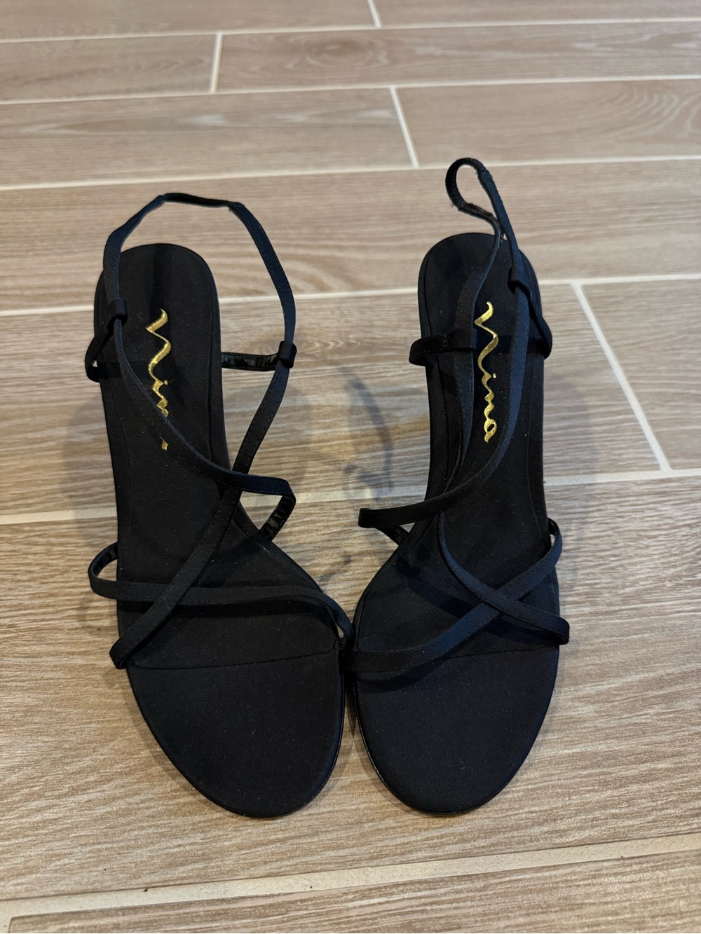Nina Black Strappy Slingback Heels